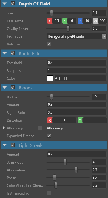 Post effect properties